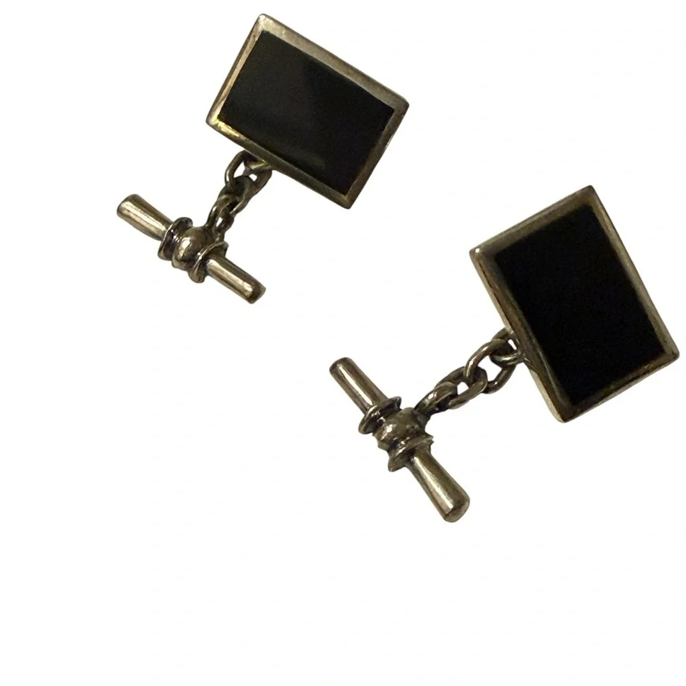 Two pairs of Elegant Black and Silver Cufflinks Set. Both is sliver ,925 stamps